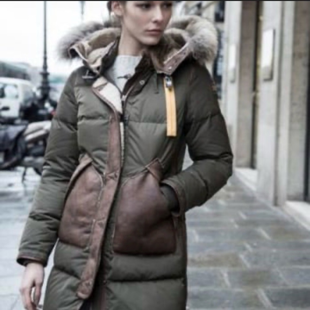Parajumpers Long Bear Special Edition Shearling Fur Trim Coat Size Medium - Picture 2 of 16